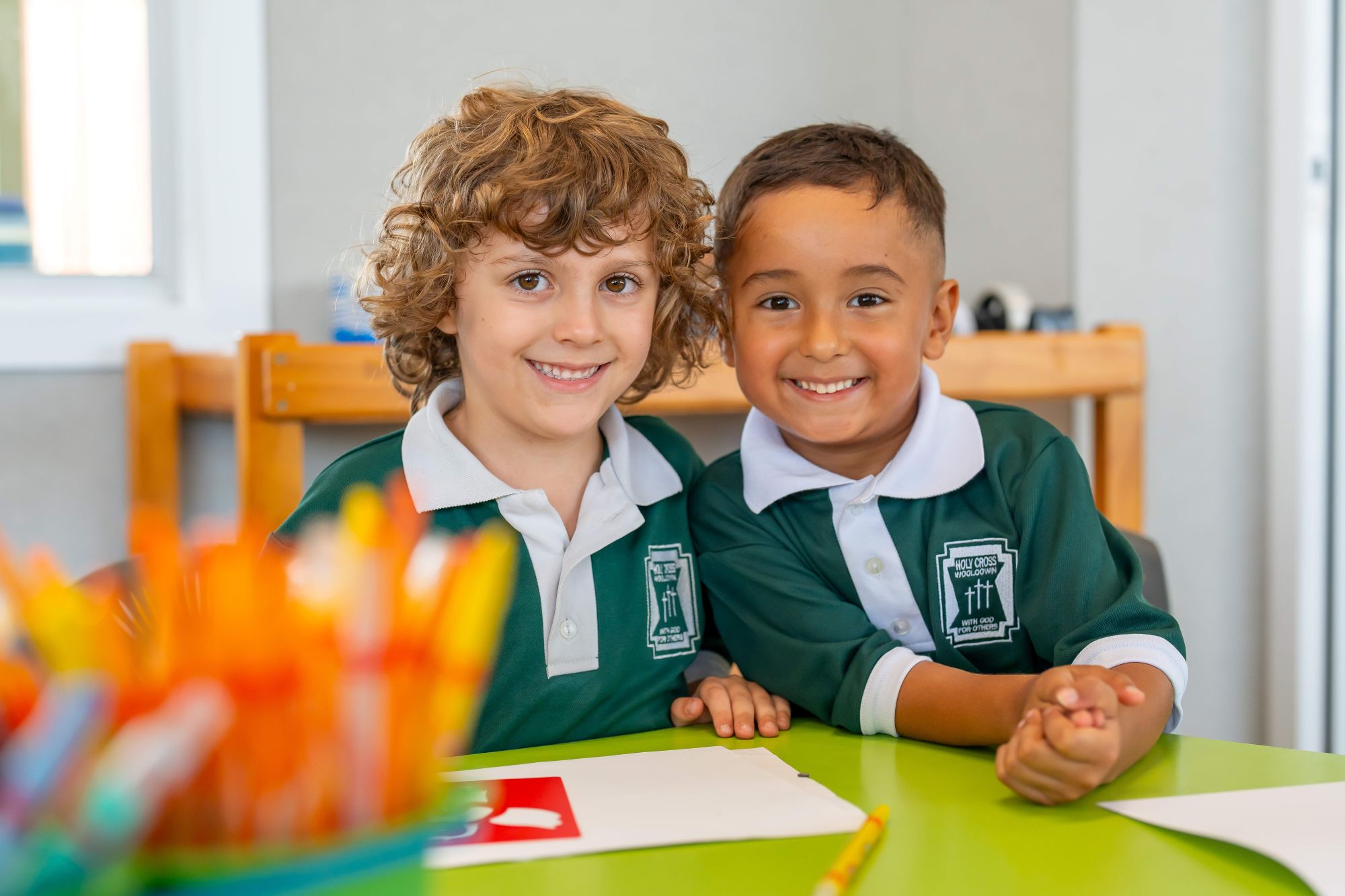 Two students in Prep sitting at a table
